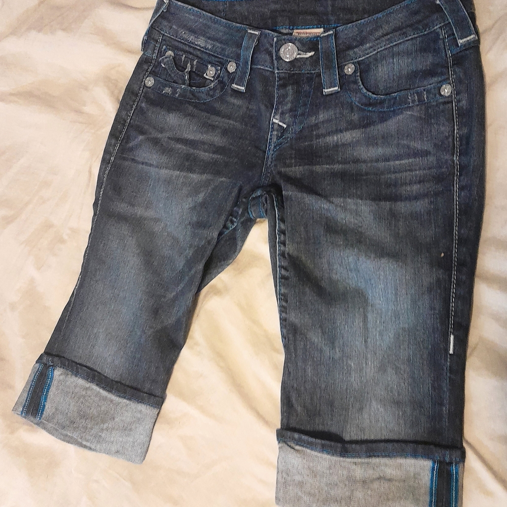True Religion Dark Blue Cropped Denim Capris